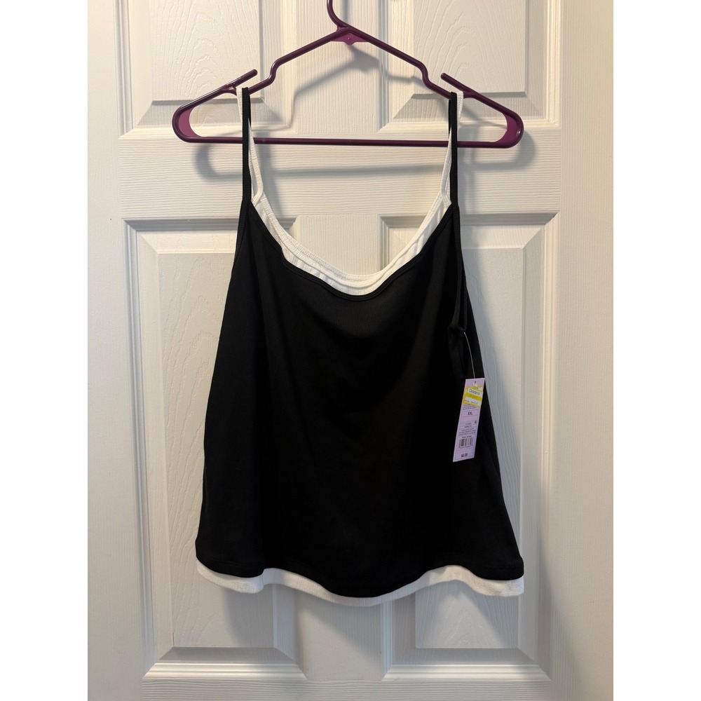 Wild Fable Womens XXL Black White Layered Ribbed‎ Knit Camisole Tank Top NWT